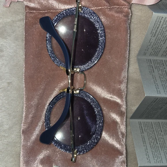 Miu Miu Round Navy Blue and Gold Women's Sunglasses - Picture 2 of 4